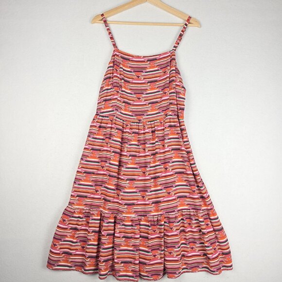 Loft Womens Sun Dress Sz 8 Red Pink Aztec Stripe Adjustable Straps Lined Flowing - Picture 1 of 14